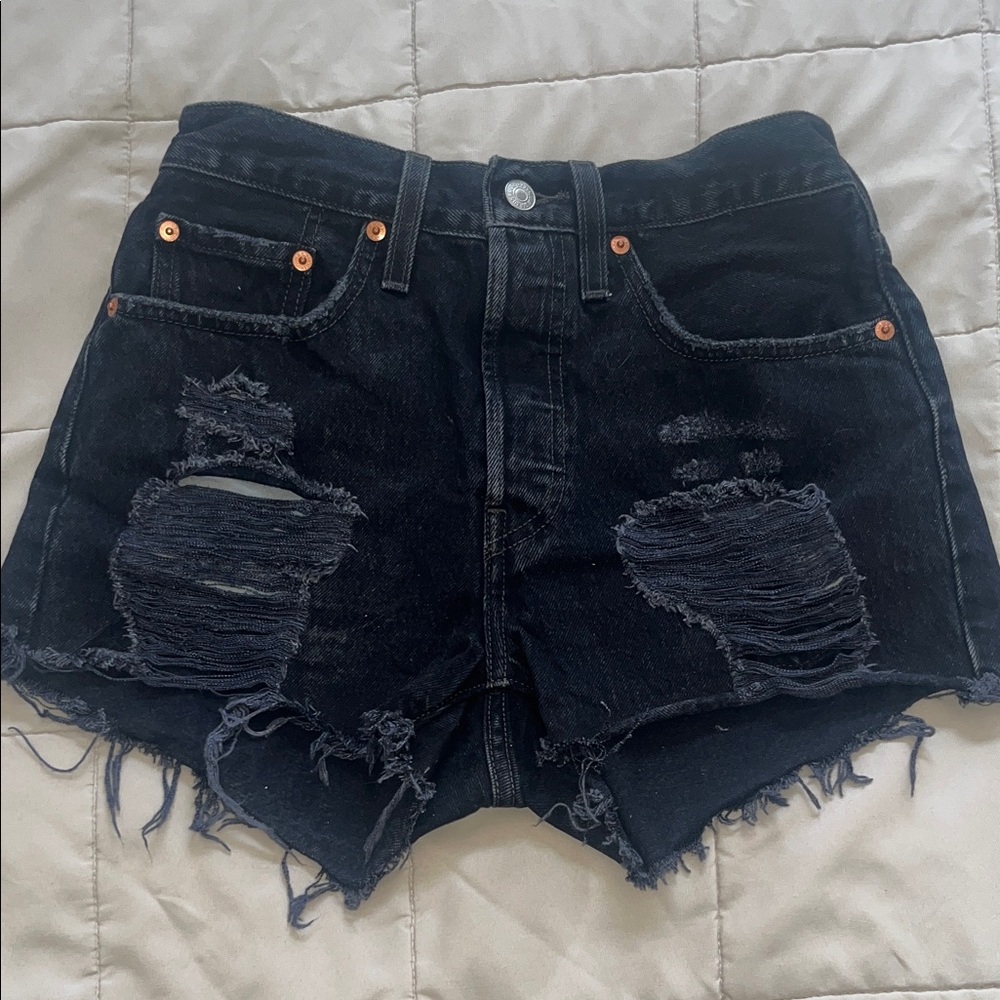 Levi's 501 Black Distressed High Rise Denim Women’s Jean Shorts 26